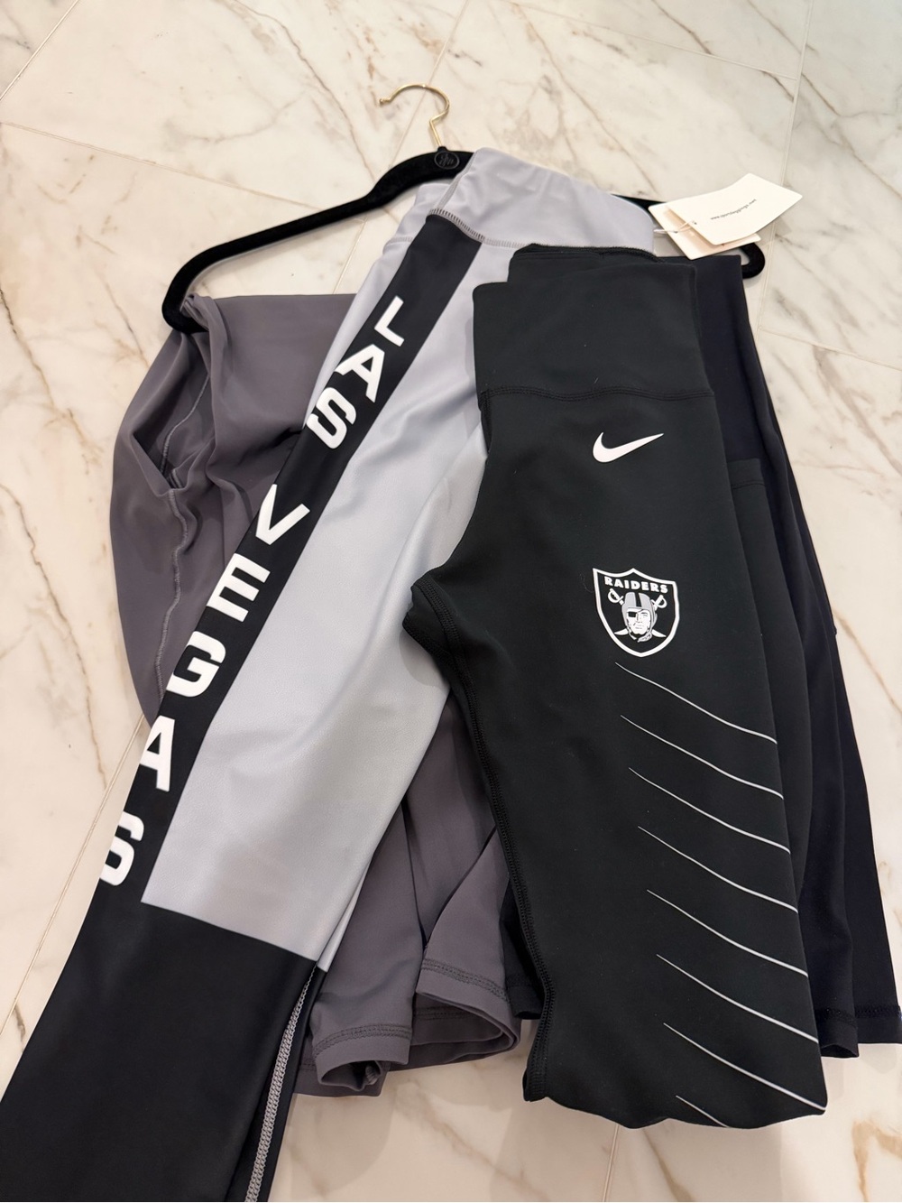 NFL Black & Gray Raiders Women's Athletic Leggings Bundle of 4 leggings.